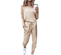 Schlafanzug Damen Lang Baumwolle Locker, Zweiteiliger Lässig Weich Langarm Oberteile Freizeitanzug Pyjama Set Pjs Sets Pyjamahose Winter Loungewear Homewear Elastischer Bund Soft Schlafanzug-Set