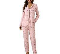 Schlafanzug Damen Lang Baumwolle Zweiteiler Pjama Set Nachtwäsche mit Langarm Oberteil und Pyjamahose Bequemer Hausanzug Winter Schlafen Loungewear Große Größen Sleepwear Morgenmantel Uni Farbe