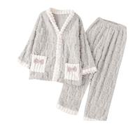 Schlafanzug Damen Lang Flanell Pyjama Sets mit Knopfleiste Weiche Bequeme Loungewear Langarm Nachtwäsche Pyjamas Set Herbst Winter Hausanzug Sleepwear Zweiteiler Freizeitanzug für Frauen