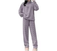 Schlafanzug Damen Lang Frottee Warm Winter - Kuschel Hausanzug Damen Flauschig Schlafanzughosen Schlafanzugoberteile Pyjama-Set Nachtwäsche Teddy-Fleece Schlafanzüge Flanell-Freizeitanzug Loungewear