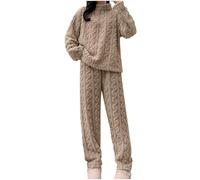 Schlafanzug Damen Lang Frottee Warm Winter - Kuschel Hausanzug Damen Flauschig Schlafanzughosen Schlafanzugoberteile Pyjama-Set Nachtwäsche Teddy-Fleece Schlafanzüge Flanell-Freizeitanzug Loungewear
