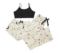 Schlafanzug Damen Lang Kuschelig Kurz Karierte Schlafhose Leopardenmuster 3-Teilig Pyjama Set Frauen Cami Pyjamahose Schlafanzüge Nachtwäsche Lounge Set Outfit Damen Klamotten Teenager Mädchen