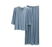 Schlafanzug Damen Lang Pjama Set Langarm Zweiteiliger Pyjama Schlafanzug aus Baumwolle Elegant Nachtwäsche V-Ausschnitt Zweiteiliger Schlafanzüge Für Damen Loungewear Winter S-XXL