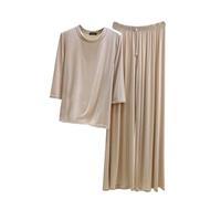 Schlafanzug Damen Lang Pjama Set Langarm Zweiteiliger Pyjama Schlafanzug aus Baumwolle Elegant Nachtwäsche V-Ausschnitt Zweiteiliger Schlafanzüge Für Damen Loungewear Winter S-XXL