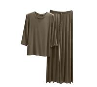 Schlafanzug Damen Lang Pjama Set Langarm Zweiteiliger Pyjama Schlafanzug aus Baumwolle Elegant Nachtwäsche V-Ausschnitt Zweiteiliger Schlafanzüge Für Damen Loungewear Winter S-XXL