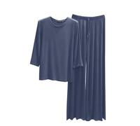 Schlafanzug Damen Lang Pjama Set Langarm Zweiteiliger Pyjama Schlafanzug aus Baumwolle Elegant Nachtwäsche V-Ausschnitt Zweiteiliger Schlafanzüge Für Damen Loungewear Winter S-XXL