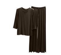 Schlafanzug Damen Lang Pjama Set Langarm Zweiteiliger Pyjama Schlafanzug aus Baumwolle Elegant Nachtwäsche V-Ausschnitt Zweiteiliger Schlafanzüge Für Damen Loungewear Winter S-XXL