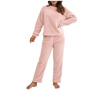 Schlafanzug Damen Lang Pyjama Set Flauschig Kuschelig Freizeitanzug Loungewear Lounge Set Zweiteiler Thermo Frauen Pjs Flanell Soft Pyjama Oberteil Und Hose