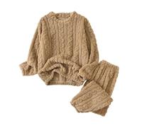 Schlafanzug Damen Lang,Winter Zweiteiler Flanell Pyjama Set Loungewear Freizeitanzug Herbst Winter Jogginganzug Hausanzug Warm Velour Rundhals Langarm Oberteile mit Hose 2er