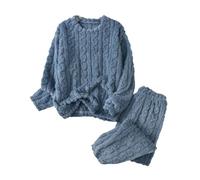 Schlafanzug Damen Lang,Winter Zweiteiler Flanell Pyjama Set Loungewear Freizeitanzug Herbst Winter Jogginganzug Hausanzug Warm Velour Rundhals Langarm Oberteile mit Hose 2er