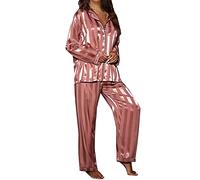 Schlafanzug Damen Pyjama Set Damen, Zweiteiliger Damen Schlafanzug Knopfleiste, Schlafanzug Damen Lang Baumwolle Pyjama Mit Reversanzug Langarm Womens Pyjamas Moderne Schlafanzug Damen Winter