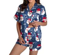 Schlafanzug Damen Weihnachten Kuschelig - Pyjama-Sets, Bequeme Loungezum Entspannen und Schlafen, Bequem Zweiteilige Outfits mit Weichem Stoff für Herbst und Winter(Blue, L)