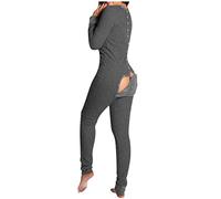 Schlafanzug Damen Winter, Damen Jumpsuits Sexy Schlafanzug Mit Funktionale Geknöpfte Klappe Erwachsene Onesie Overall für Damen Warme Kuschelig Overall Pyjama Jumpsuit Hausanzug Strampler Schlafanzug