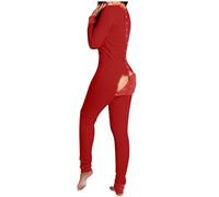 Schlafanzug Damen Winter, Damen Jumpsuits Sexy Schlafanzug Mit Funktionale Geknöpfte Klappe Erwachsene Onesie Overall für Damen Warme Kuschelig Overall Pyjama Jumpsuit Hausanzug Strampler Schlafanzug