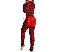 Schlafanzug Damen Winter, Jumpsuits Damen Mode Overall Schlafanzug Erwachsene mit Po Klappe Drucken Bodysuit Butt Button Back Flap Kuschelig Pyjama Onesie Einteiler Schlafanzug Warm Komfortabel