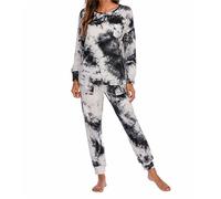 Schlafanzug Damen Winter, Rundhals Raglanärmel Pjs Sets Zweiteiliger Schlafanzug-Set Pyjama Set Oberteile Lang Locker Pyjamahose Weich Sleepwear Lässig Langarm Schlafhose Winter Baumwolle Loungewear