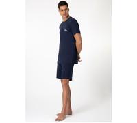 Schlafanzug FILA "MAN JERSEY PYJAMAS", Damen, Gr. L, blau (navy), Jersey, Obermaterial: 100% Baumwolle, bequem kurz, Rundhals, Homewear-Sets Schlafanzug, Hose mit elastischem Logobund und Kurzarmshirt