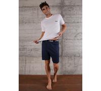 Schlafanzug FILA "MAN JERSEY PYJAMAS", Herren, Gr. XL, weiß (weiß, blau), Jersey, Obermaterial: 100% Baumwolle, bequem kurz, Rundhals, Homewear-Sets Schlafanzug, Hose mit elastischem Logobund und Kurz