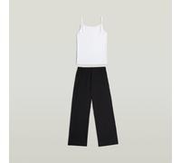 Schlafanzug G-STAR "AMBRETTE, CAMI & WIDE LEG PANT", Damen, Gr. M, schwarz-weiß (hellweiß, schwarz), Jersey, Obermaterial: 95% Baumwolle, 5% Elasthan, unifarben, lang, tiefer Rundhals, Homewear-Sets S