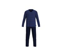 Pyjama GÖTZBURG "Midtown", Herren, Gr. 56, blau, mittel, ringel, Single Jersey, Obermaterial: 60% Baumwolle, 40% Polyester, bequem lang, V-Ausschnitt, gerader Abschluss, Homewear-Sets Pyjama, gestreif