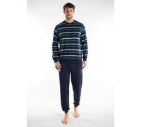 Schlafanzug GÖTZBURG "Volos", Herren, Gr. 54 (XL), grün (grün, dunkel, ringel), Obermaterial: 60% Baumwolle, 40% Polyester, bequem lang, Rundhals, angesetztes Bündchen, Homewear-Sets Schlafanzug, Lang