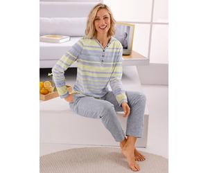 Schlafanzug HAJO, Damen, Gr. 36/38, gelb (gelb, grau, meliert), 62% Baumwolle, 38% Polyester, Homewear-Sets Schlafanzug (92628852-36) gelb, grau, meliert