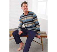 Schlafanzug HAJO, Herren, Gr. 52/54, blau (marine, beige, geringelt), 62% Baumwolle, 38% Polyester, Homewear-Sets Schlafanzug (74081817-52) marine, beige, geringelt