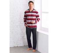 Schlafanzug HAJO, Herren, Gr. 56/58, bunt (marine, rot, geringelt), 62% Baumwolle, 38% Polyester, Homewear-Sets Schlafanzug (52700004-56) marine, rot, geringelt