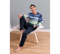 Schlafanzug HAJO, Herren, Gr. 56/58, marine, pistazie, geringelt, 62% Baumwolle, 38% Polyester, Homewear-Sets Schlafanzug (46058242-56) marine, pistazie, geringelt