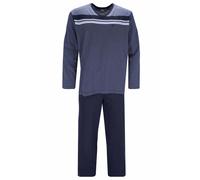 hajo Herren Schlafanzug, 2-tlg. Set - lang, V-Ausschnitt, Klima-Komfort, gestreift Blau 2XL