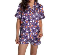 Schlafanzug Halloween Pyjama Damen Kurz Seiden Satin Nachthemd Zweiteiler Pyjamahose + Oberteile Set Dünner Knöpfen Sexy Schlafanzüge Loungewear Stillpyjama Umstandspyjama Große Größen