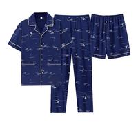 Schlafanzug Herren Baumwolle Pyjamas Set Herrenschlafanzug Langarm Schlafanzug Männer Nachtwäsche Loungewear modisch Sleepwear 3-teilig lässig Hausanzug locker und trendig
