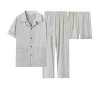 Schlafanzug Herren Baumwolle Pyjamas Set Herrenschlafanzug Langarm Schlafanzug Männer Nachtwäsche Loungewear modisch Sleepwear 3-teilig lässig Hausanzug locker und trendig