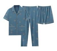 Schlafanzug Herren Baumwolle Pyjamas Set Herrenschlafanzug Langarm Schlafanzug Männer Nachtwäsche Loungewear modisch Sleepwear 3-teilig lässig Hausanzug locker und trendig