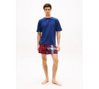 Schlafanzug, Herren, Gr. M (50), blau, Web, Obermaterial: 100% Baumwolle, TOMMY HILFIGER UNDERWEAR, kariert, unifarben, Basic, regular fit kurz, Rundhals, eingesetzt abgesteppte Kante, Homewear-Sets S