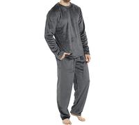 Schlafanzug Herren Lang Baumwolle Winter - Hausanzug Herren Fleece, Pyjama Künstlicher Wolle Langärmelig Einfarbig Reißverschluss Lose Langarm Kapuze Overall Pyjama Warm Plus Samt Nachtwäsche