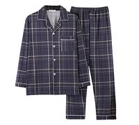 Schlafanzug Herren Lang Pyjama Nachtwäsche 100% Baumwolle Loungewear Pyjama Set Langarmshirt & Schlafanzughose mit Knöpfe Sleepwear Set Nachtanzug Winter Pyjama Herren Schlafanzüge für Herren