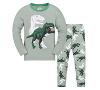 Schlafanzug Herren lang, Schlafanzug Jungen Baumwolle Schlafanzüge Bagger Dino Pyjama Set Freizeit Zug Warmer Zweiteilig Lang Feuerwehrmann Nachtwäsche Kinderschlafanzüge