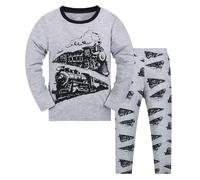 Schlafanzug Herren lang, Schlafanzug Jungen Langarm Nachtwäsche Baumwolle Pyjama Set Bagger Dino Feuerwehrmann Zweiteilig Freizeit Schlafanzüge Lang Zug Bekleidungssets
