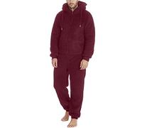 Schlafanzug Herren Pyjama Jumpsuit Einteiler Lang Bodysuit Teddy Fleece Onesie Winter Weich Hausanzug Warm Bequem Anzug Flauschig Niedlich Sleepwear Hautfreundlich Catsuit
