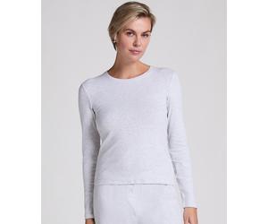 Schlafanzug HUNKEMÖLLER "Pyjama-Oberteil Pointelle", Damen, Gr. S, grau, 90% Baumwolle, 7% Elasthan, 3% Viskose, Homewear-Sets Schlafanzug (37215403-S) grau