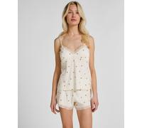Schlafanzug HUNKEMÖLLER "Pyjama Set Jersey Lace", Damen, Gr. L, weiß, 45% Viskose, 45% Baumwolle, 10% Elasthan, Homewear-Sets Schlafanzug (16012330-L) weiß