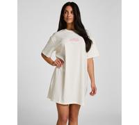 Schlafanzug HUNKEMÖLLER "Roundneck Nightshirt", Damen, Gr. M/L, beige (weiß), 100% Baumwolle, Homewear-Sets Schlafanzug (29607604-M) weiß
