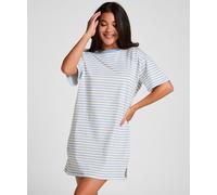 Schlafanzug HUNKEMÖLLER "Roundneck Nightshirt", Damen, Gr. XS/S, blau, 100% Baumwolle, Homewear-Sets Schlafanzug (81298619-XS) blau