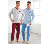 Schlafanzug KINGS CLUB, Herren, Gr. 48/50, bunt (blau, bordeaux), 100% Baumwolle, Homewear-Sets Schlafanzug (32157336-48) blau, bordeaux