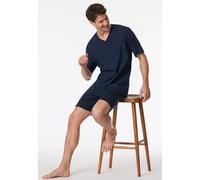 Schiesser Herren Schlafanzug Comfort Essentials – kurz, V-Ausschnitt, Baumwolle, Nachtblau, Gr. 54
