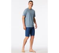 Shorty SCHIESSER "Casual Nightwear", Damen, Gr. 48, 838, blau, Single Jersey, Obermaterial: 100% Baumwolle, bequem kurz, Rundhals, Homewear-Sets Shorty, mit gestreiftem Oberteil, Rundhalsausschnitt un
