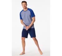 Shorty SCHIESSER "95/5 Nightwear", Herren, Gr. 48, 819, blau, Single Jersey, Obermaterial: 95% Baumwolle, 5% Elasthan, bequem kurz, Rundhals, Homewear-Sets Shorty, mit Rundhalsausschnitt, Kurzarm, in 