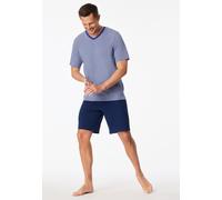 Shorty SCHIESSER "95/5 Nightwear", Herren, Gr. 56, 819, blau, Single Jersey, Obermaterial: 95% Baumwolle, 5% Elasthan, bequem kurz, V-Ausschnitt, Homewear-Sets Shorty, mit V-Ausschnitt, Kurzarm, in we