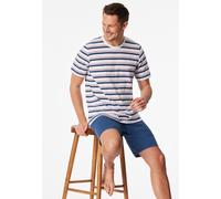 Shorty SCHIESSER "Casual Nightwear", Damen, Gr. 58, 100, weiß, Single Jersey, Obermaterial: 100% Baumwolle, bequem kurz, Rundhals, Homewear-Sets Shorty, mit gestreiftem Oberteil, Rundhalsausschnitt un